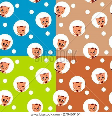 Seamless Pattern With Kawaii Cat. Vector Illustration.