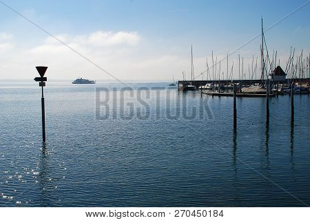 Coast And Marina Of Lindau, Bodensee, Germany. Position In Lindau 