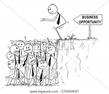 Cartoon Stick Man Drawing Conceptual Illustration Of Businessman Looking For Business Opportunity Is