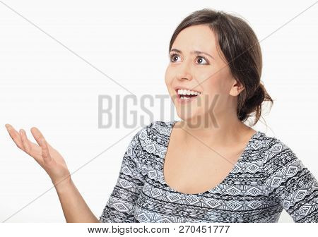Young Woman Pleasently Excited, Isolated On White