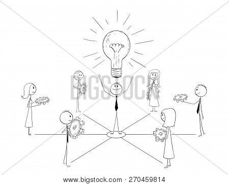 Cartoon Stick Man Drawing Conceptual Illustration Of Businessmen And Businesswomen Working Together 