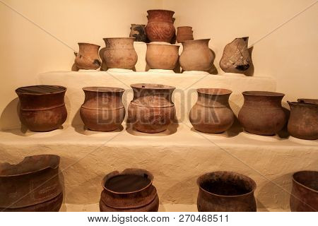 Tierradentro, Colombia - September 12, 2015: Bowls Located In Archeological Museum In Tierradentro, 