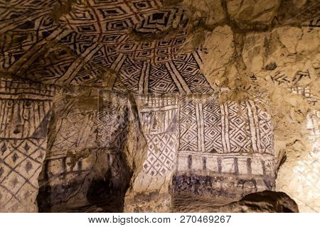 Decoration Of An Ancient Tomb Located In Segovia Site In Tierradentro, Colombia.