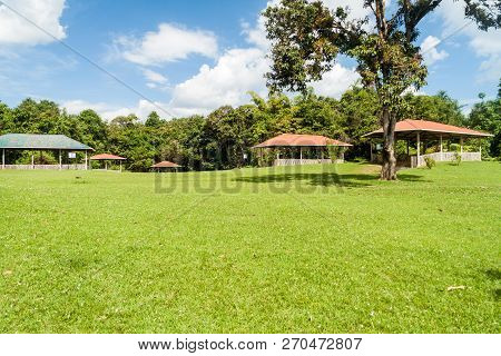 Protective Roofs Over Statues Located At Alto De Las Guacas Site Near San Agustin, Colombia