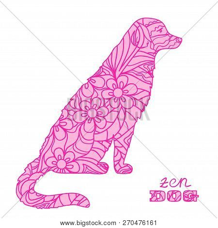 Dog On White. Hand Drawn Animal With Abstract Patterns On Isolation Background. Design For Spiritual