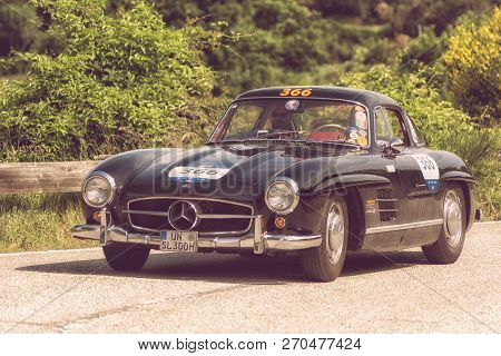 Pesaro Colle San Bartolo , Italy - May 17 - 2018 : Mercedes-benz 300 Sl CoupÉ (w198) 1956 On An Old 