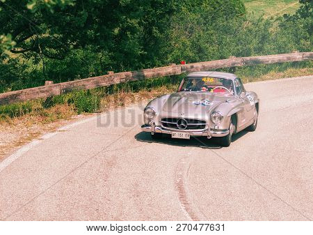 Pesaro Colle San Bartolo , Italy - May 17 - 2018 : Mercedes-benz 300 Sl CoupÉ (w198) 1956 On An Old 
