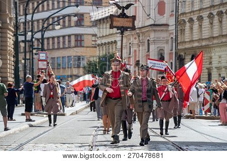 Prague, Czech Republic - July 1, 2018: People Parading At Sokolsky Slet, A Once-every-six-years Gath