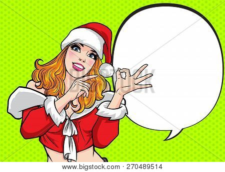 Woman Okay Gesture Action With Dot Background Pop Art Comics Style.