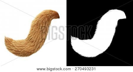Fox Tail Isolated on White Background with Alpha Mask Attached. 3D Illustration.
