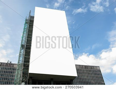 Large Blank Advertisement Banner Sign Urban Public White Isolated Clipping Path Ad Template Mock Up