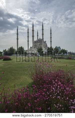 Adana / Turkey, Sabanci Central Mosque View. Travel Concept Photo.