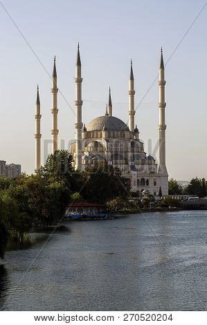Adana / Turkey, Sabanci Central Mosque View. Travel Concept Photo.