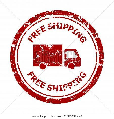 Free Shipping Rubber Stamp Isolated On White. Illustration Of Free Shipping Stamp Seal, Delivery Gua