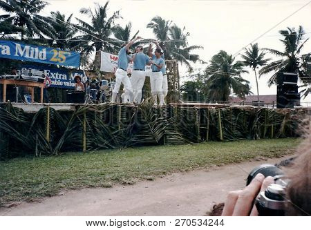 Nukualofa / Tonga - Circa July, 2000: The Tonga Morris Men Perform On A Stage During Heilala Week In