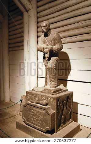 Wieliczka, Poland - March 26, 2010: Salt Statue Of Polish Statesman Jozef Pilsudski Inside The Wieli
