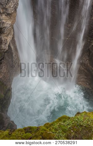 Looking Down Upper Johnston Canyon Falls Into The Pool Below