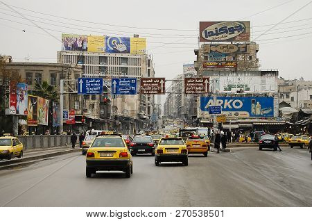 Aleppo, Syria  - January 12, 2010:  Daily Traffic In The City Of Aleppo Before The Outbreak Of The C