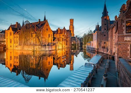 Classic Postcard View Of The Historic City Center Of Brugge, Often Referred To As The Venice Of The 