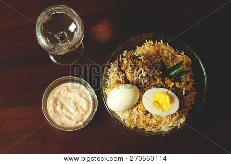 Delicious Chicken Biriyani On Closeup Yum Yum