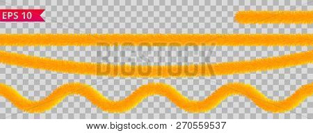 Golden Tinsel Collection. Christmas Holiday Decoration Elements. Xmas Ribbon Garlands. Festive Brigh
