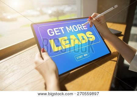 Lead Generation Start Button On Screen. Digital Marketing And Business Strategy Concept.