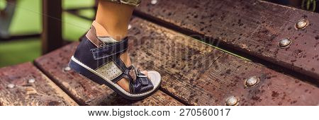 Childrens Orthopedic Shoes On The Boys Feet Banner, Long Format
