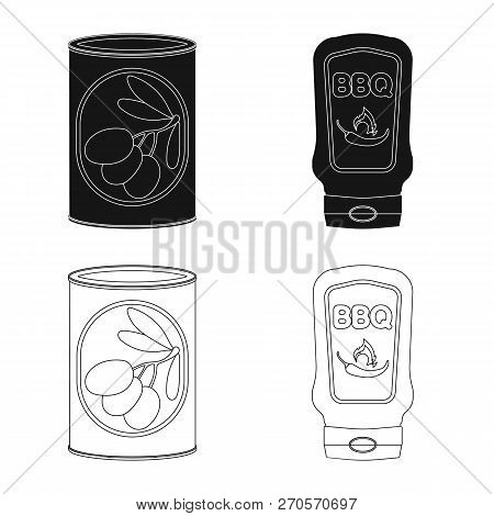 Vector Illustration Of Can And Food Icon. Set Of Can And Package Vector Icon For Stock.