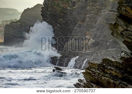 Detail Of The Coast Cliffs In Barrika