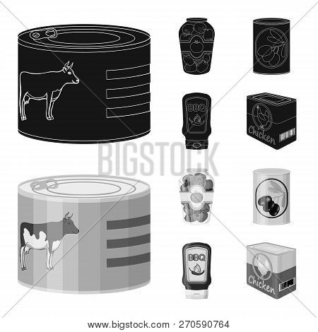 Vector Illustration Of Can And Food Icon. Set Of Can And Package Vector Icon For Stock.