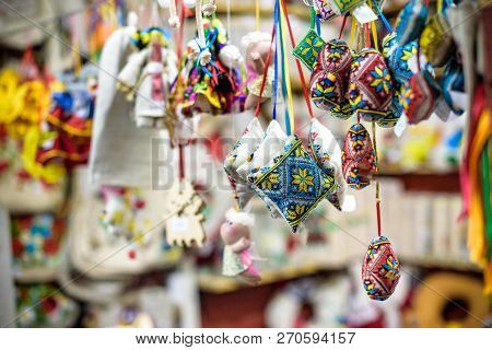 Christmas Decoration For Sale On Advent Market. Decorative Miniature City Houses.