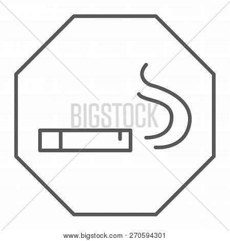 Smoking Area Thin Line Icon, Smoke And Cigar, Cigarette Sign, Vector Graphics, A Linear Pattern On A