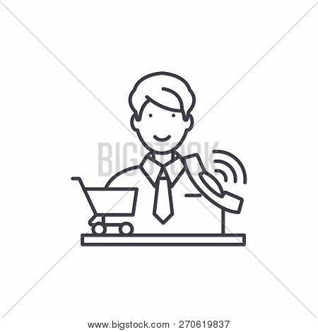 Telemarketing Line Icon Concept. Telemarketing Vector Linear Illustration, Symbol, Sign