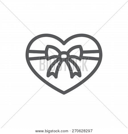 Heart Tied With Ribbon And Bow Line Icon With Editable Stroke.