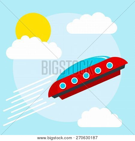 Flying Alien Ship Concept Background. Flat Illustration Of Flying Alien Ship Vector Concept Backgrou