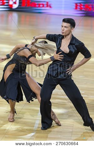 Minsk, Belarus-october 14, 2018: Professional Dance Couple Performs Adult Latin-american Program On 