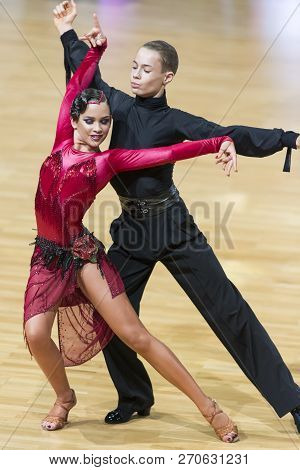 Minsk, Belarus-october 14, 2018: Professional Dance Couple Performs Adult Latin-american Program On 