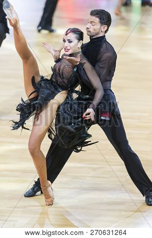 Minsk, Belarus-october 14, 2018: Professional Dance Couple Performs Adult Latin-american Program On 