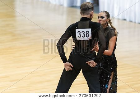 Minsk, Belarus-october 14, 2018: Professional Dance Couple Performs Adult Latin-american Program On 