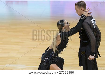 Minsk, Belarus-october 14, 2018: Professional Dance Couple Performs Adult Latin-american Program On 
