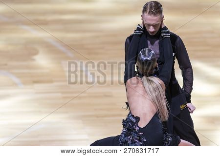 Minsk, Belarus-october 14, 2018: Professional Dance Couple Performs Adult Latin-american Program On 