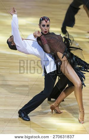 Minsk, Belarus-october 14, 2018: Professional Dance Couple Performs Adult Latin-american Program On 