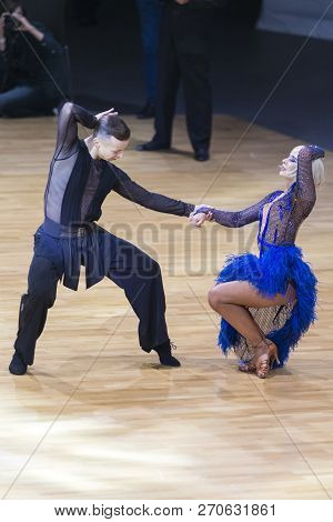 Minsk, Belarus-october 14, 2018: Professional Dance Couple Of Kosyakov Egor And Navoichik Anna Perfo