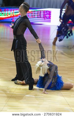 Minsk, Belarus-october 14, 2018: Professional Dance Couple Of Kosyakov Egor And Navoichik Anna Perfo