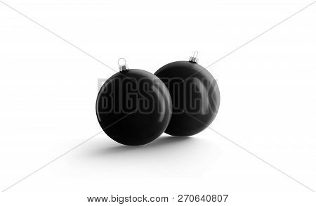 Blank Black Christmas Tree Ball Mock Up Set, Isolated, 3d Rendering. Empty Cristmas Bauble Mockup, F