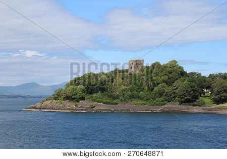 Oban, Scotland, July 25 2018: View Of The 15th C Ruins Of Dunollie Castle Near Oban. The Castle Is O