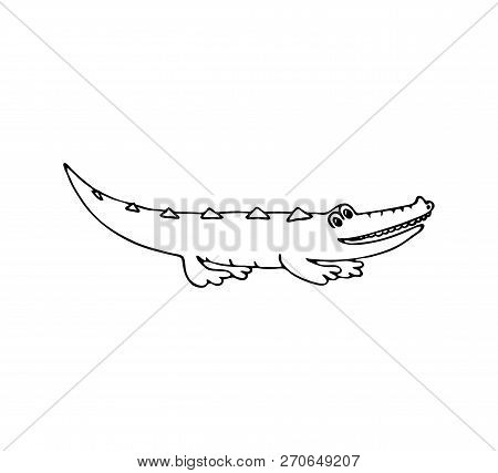 Vector Illustration Of Cartoon Funny Crocodile. Coloring Page Book For Children