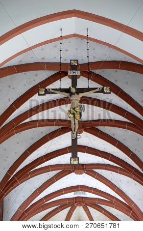RETZBACH, GERMANY - JULY 04, 2018:  in Maria im Grunen Tal pilgrimage church in Retzbach in the Bavarian district of Main-Spessart, Germany