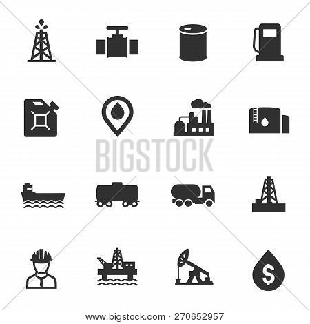 Oil And Petroleum Industry, Monochrome Icons Set. Simple Symbols Collection