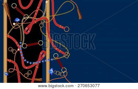 Baroque Seamless Pattern With Chains, Belts, Gems And Braid. Vector Detail For Print, Fabric Design.